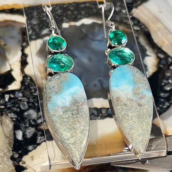 Beautiful Large Caribbean Larimar Earrings 2 7/8” - Picture 4 of 14